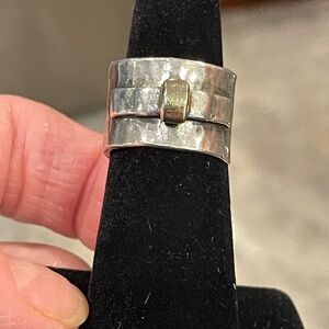 Handcrafted Two-Tone Hammered Silver Ring with Gold Accent